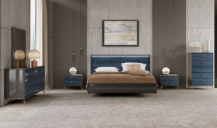 Blue wood bedroom set