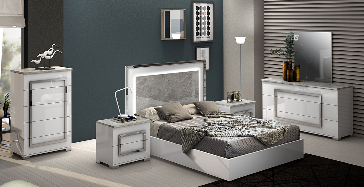 White with grey marble italian bedroom set